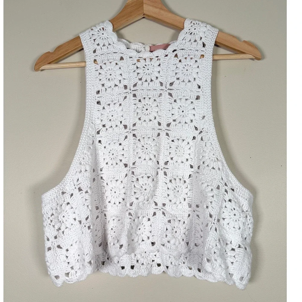 Show Me Your Mumu Laguna Top White Daisy Crochet Cotton Boho Crop XS Festival - Picture 2 of 8